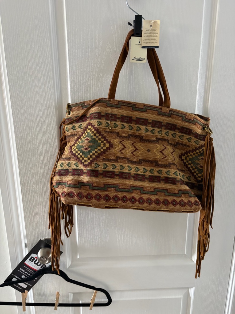 Boho Aztec Fringe Tote Bag - lucky brand Brown